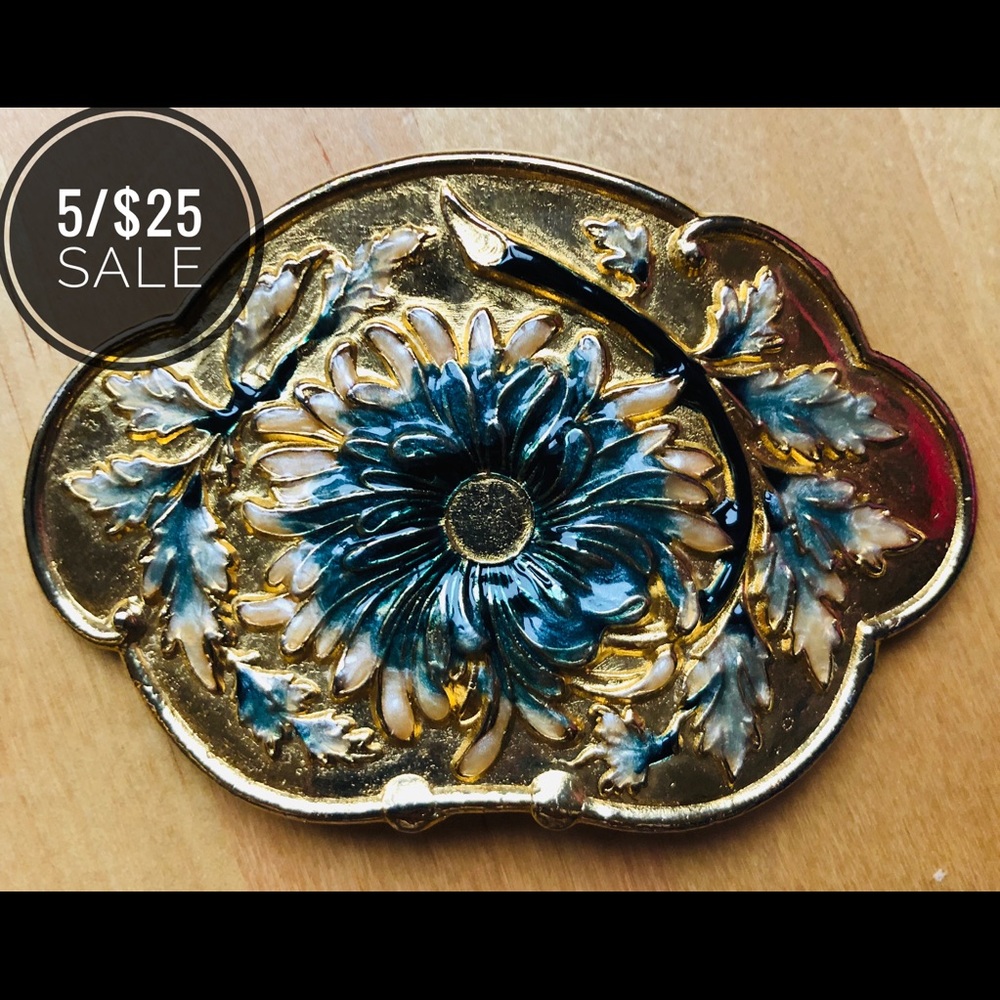 🔺Vintage Charmant Belt Buckle Teal Flower